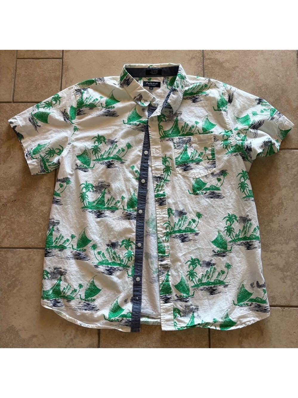 Eighty Eight Green & White Tropical Hawaiian Beach Vacation Men's Shirt XXL